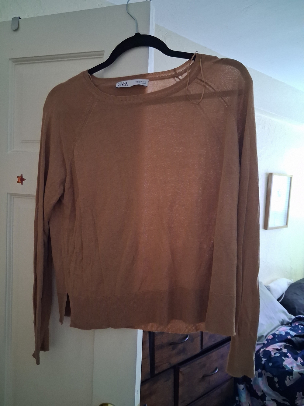 Zara Women's Lightweight Crewneck Sweater in Camel